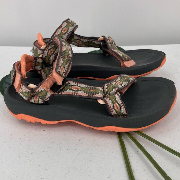 Teva Salmon Pink Green Aztec Tribal Hook Loop Adjustable Lightweight Sandal Shoe - Picture 4 of 10